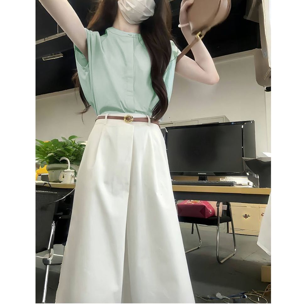 Summer Workwear Set: Elegant and Professional Shirt and Skirt Outfit with Belt