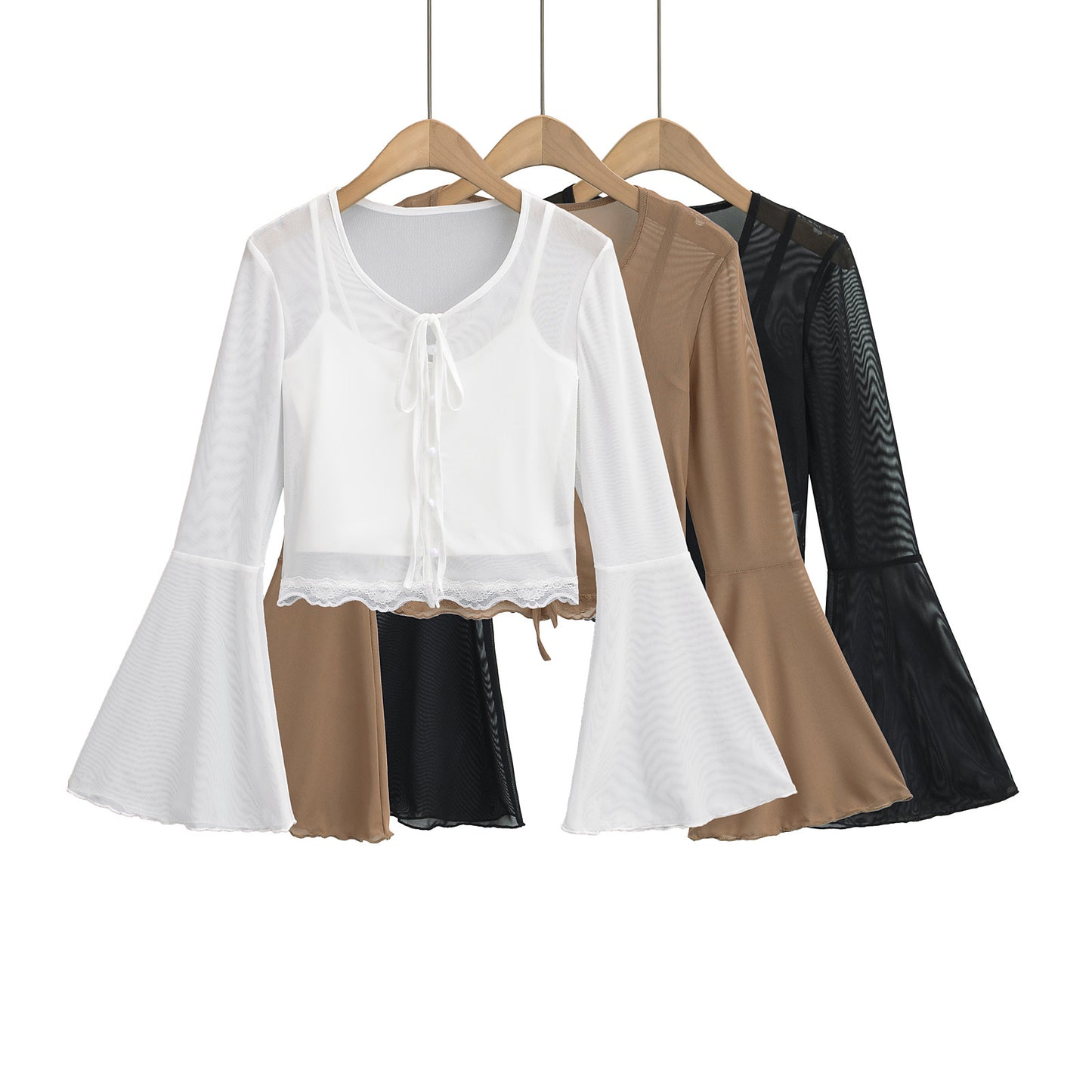 Mesh lace V-neck two-piece T-shirt set