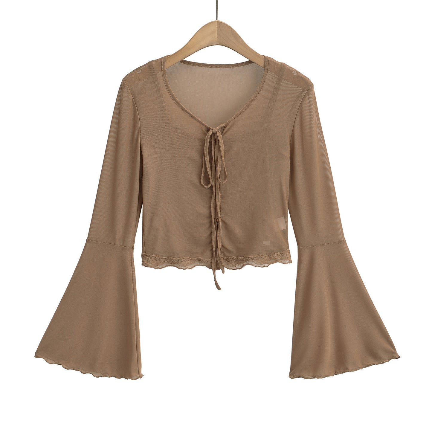 Mesh lace V-neck two-piece T-shirt set