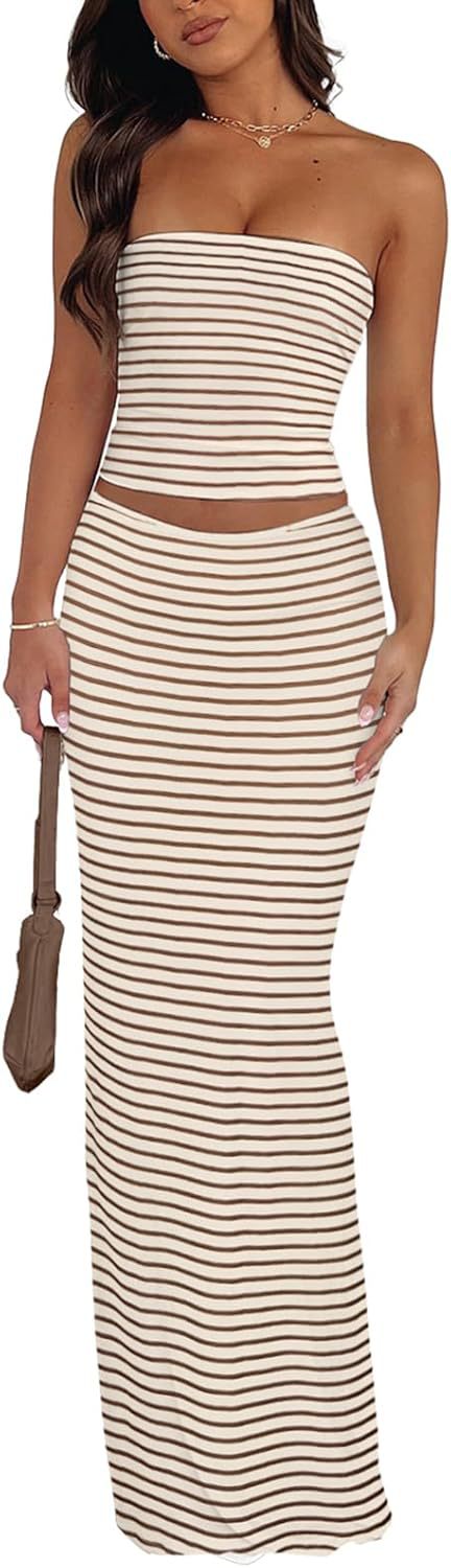 Sexy Fitted Strapless Floral Crop Top amp Bodycon Skirt Two-Piece Set for Women