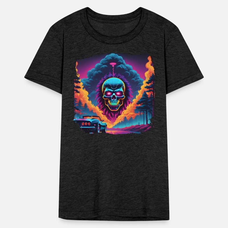 80s AI Airbrushed Skull Scene - Kids Shirts