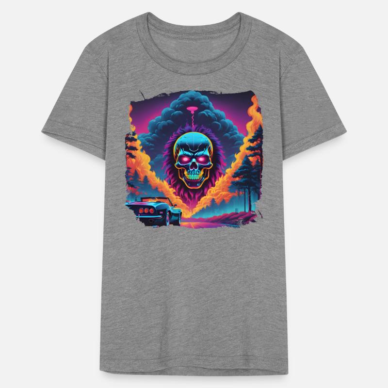 80s AI Airbrushed Skull Scene - Kids Shirts