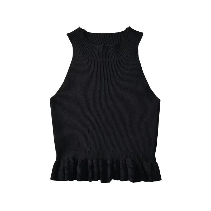 Round neck off shoulder knitted vest