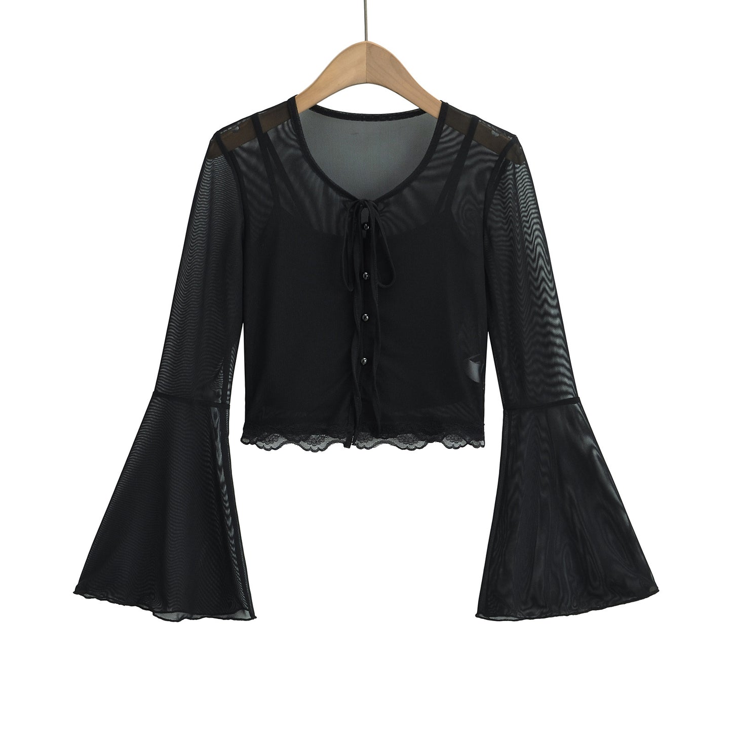 Mesh lace V-neck two-piece T-shirt set