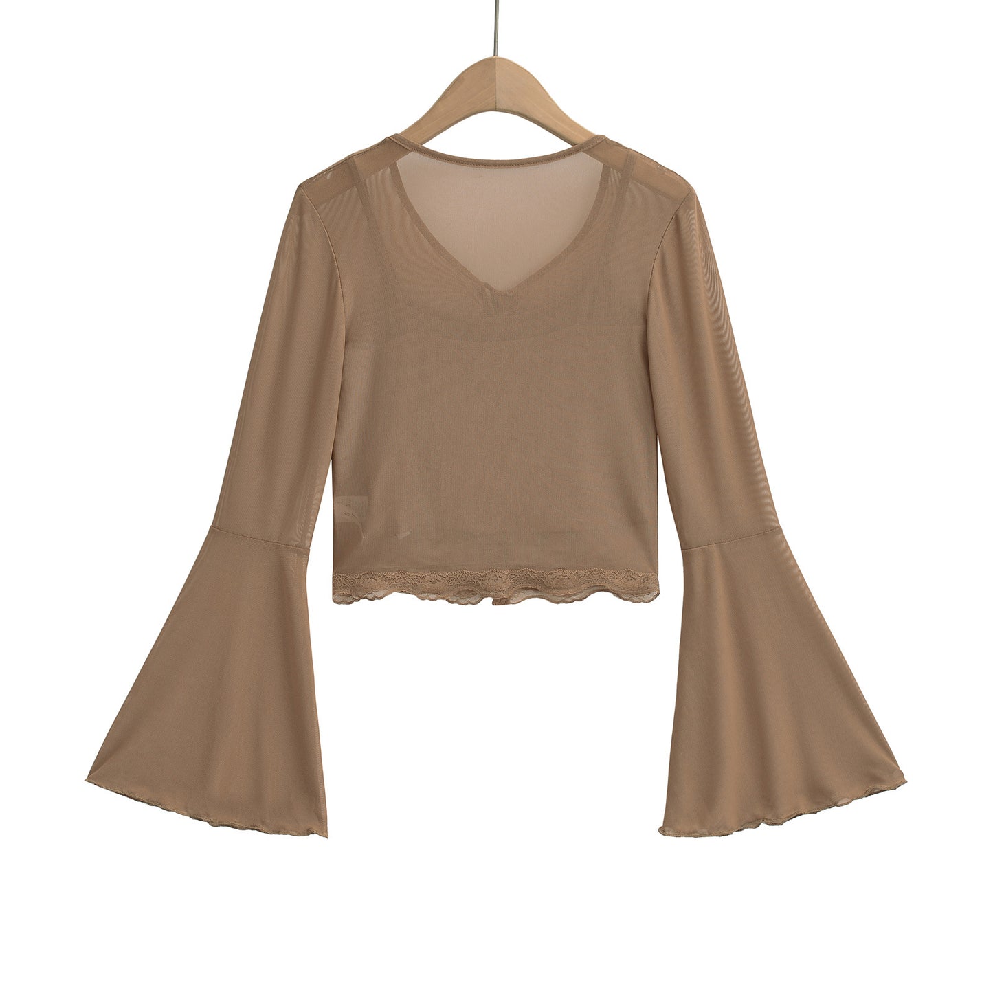 Mesh lace V-neck two-piece T-shirt set