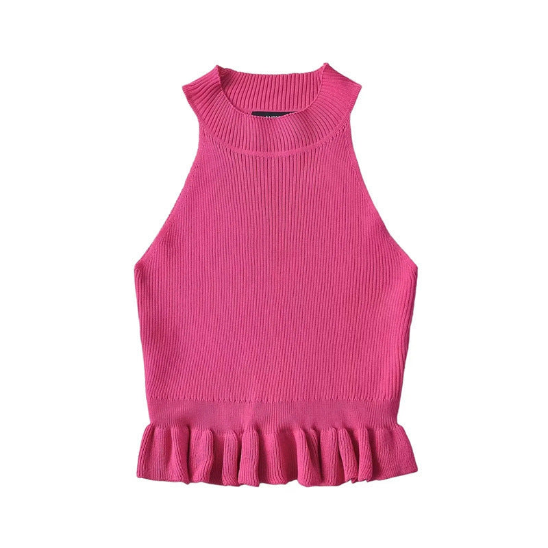 Round neck off shoulder knitted vest