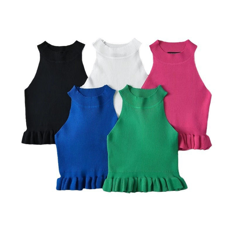 Round neck off shoulder knitted vest