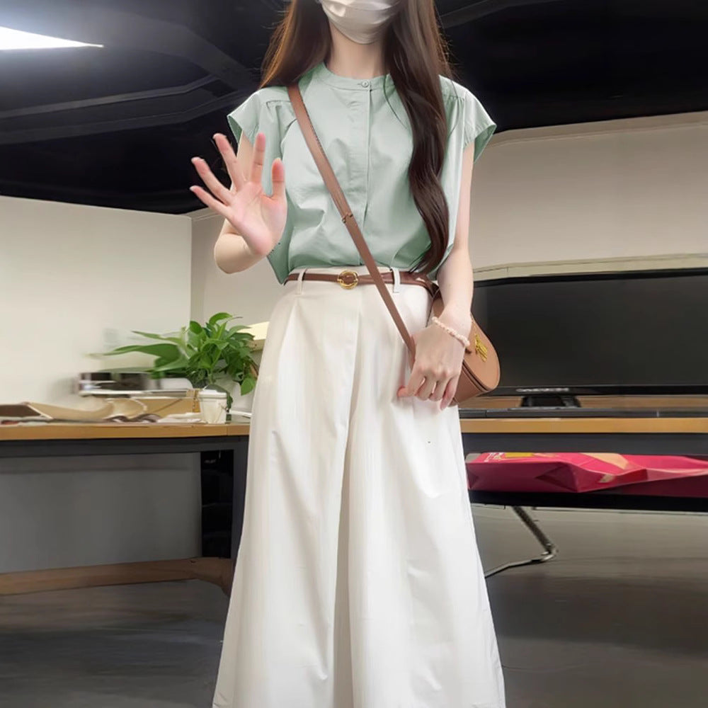 Summer Workwear Set: Elegant and Professional Shirt and Skirt Outfit with Belt