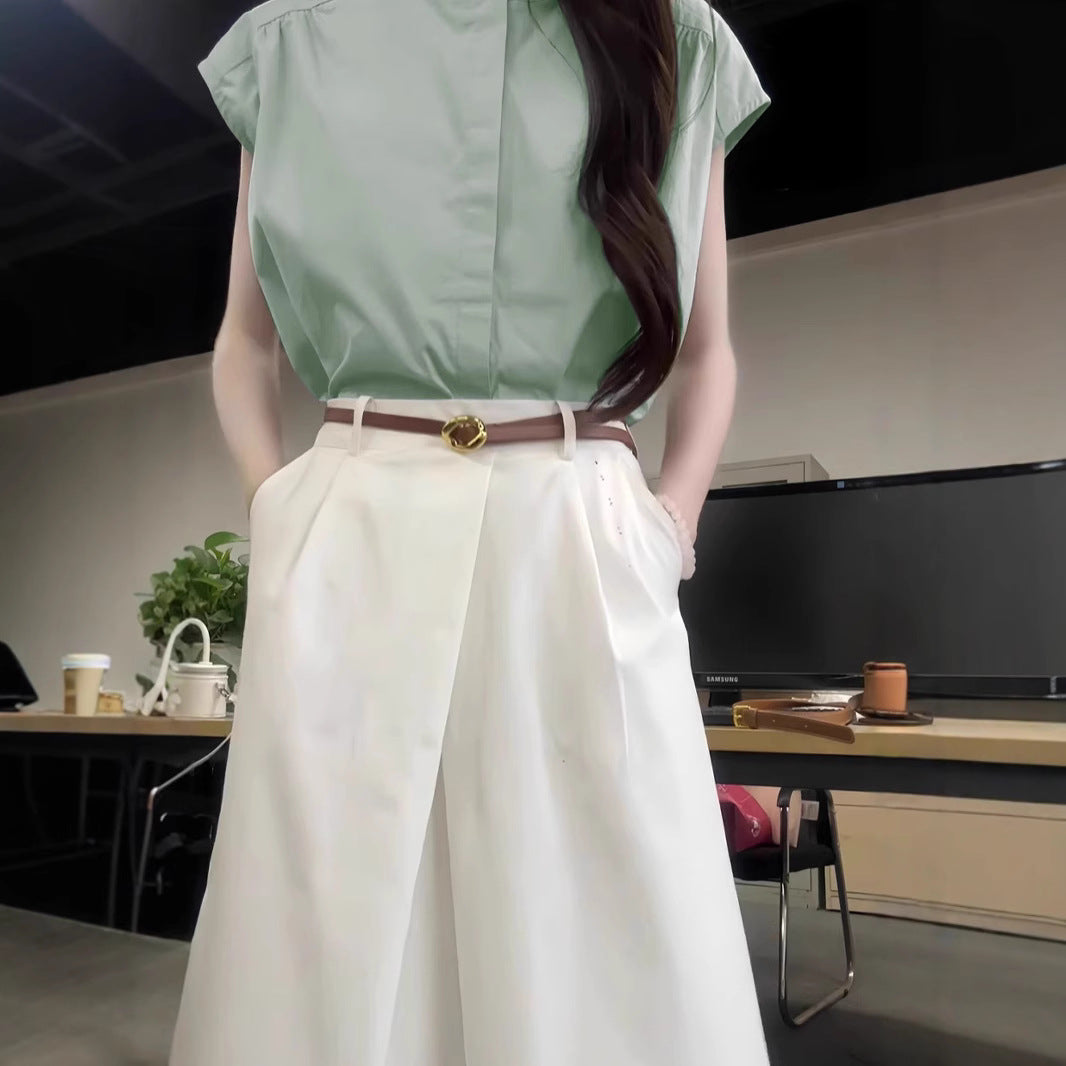 Summer Workwear Set: Elegant and Professional Shirt and Skirt Outfit with Belt
