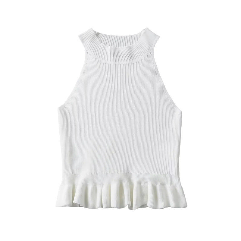 Round neck off shoulder knitted vest