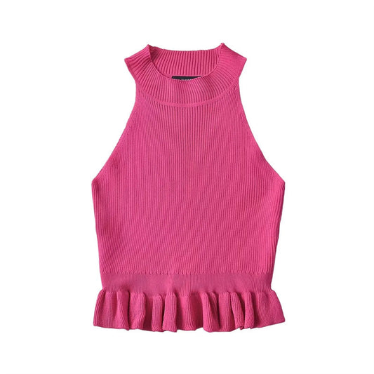Round neck off shoulder knitted vest