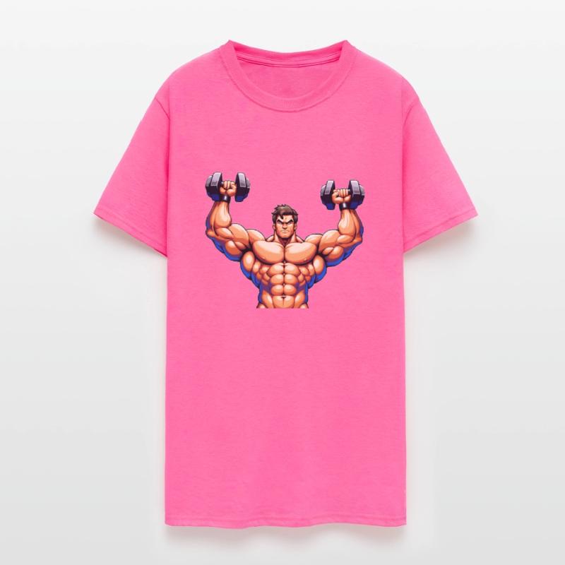 A pixel art of a strong body builder