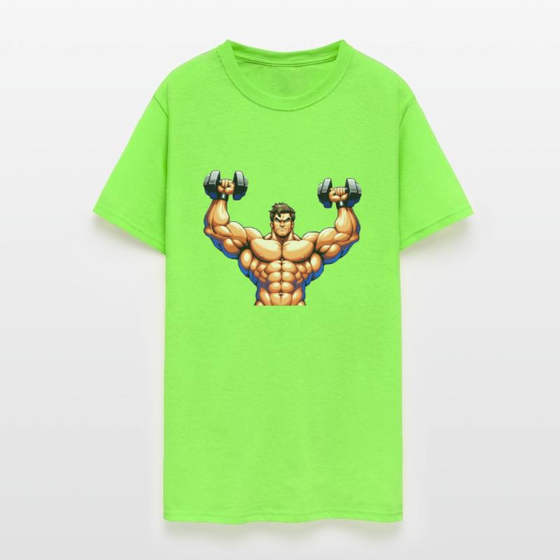 A pixel art of a strong body builder