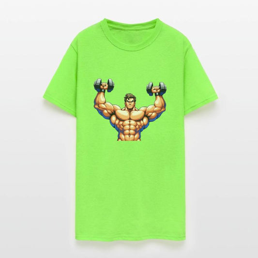 A pixel art of a strong body builder