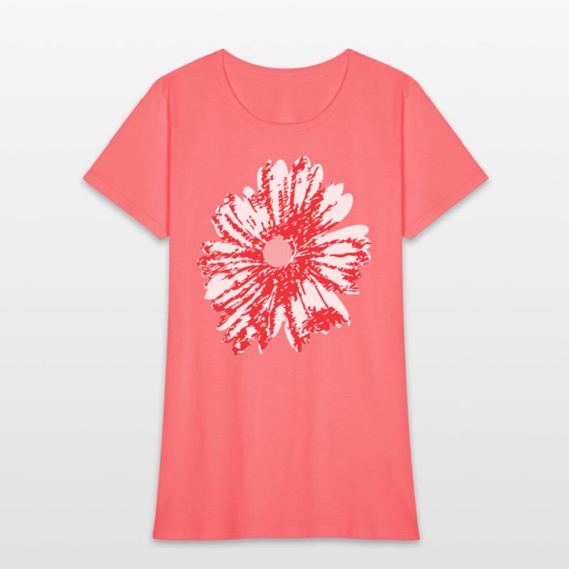 A vibrant red graphic design featuring abstract