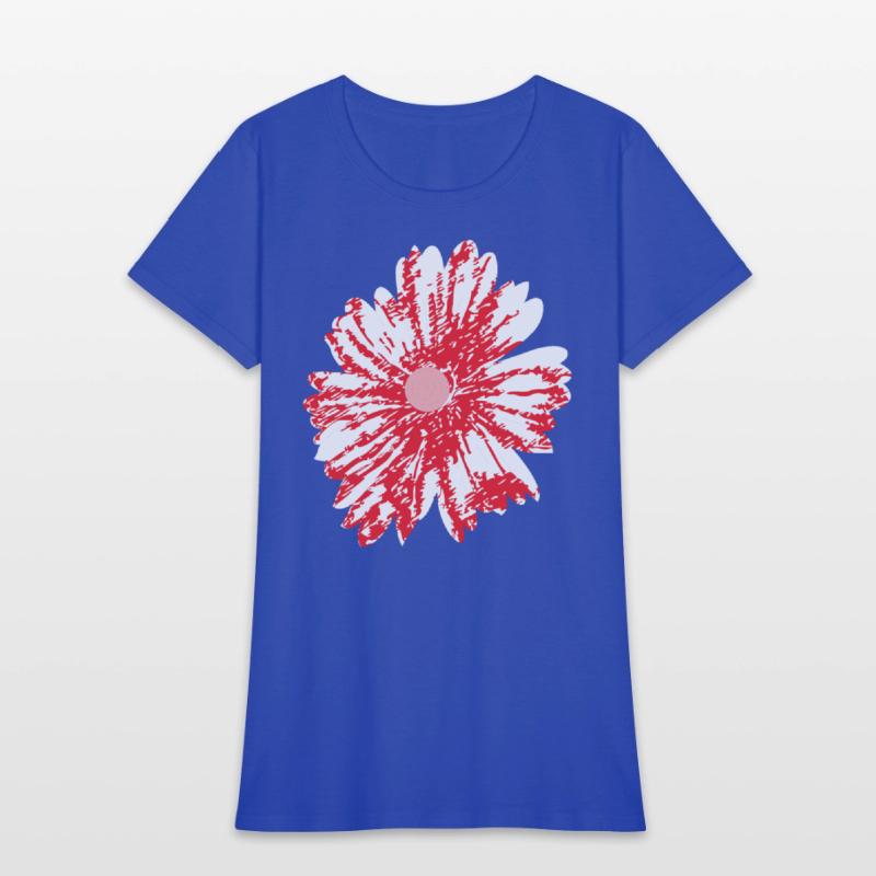 A vibrant red graphic design featuring abstract