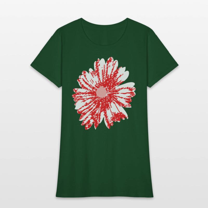 A vibrant red graphic design featuring abstract