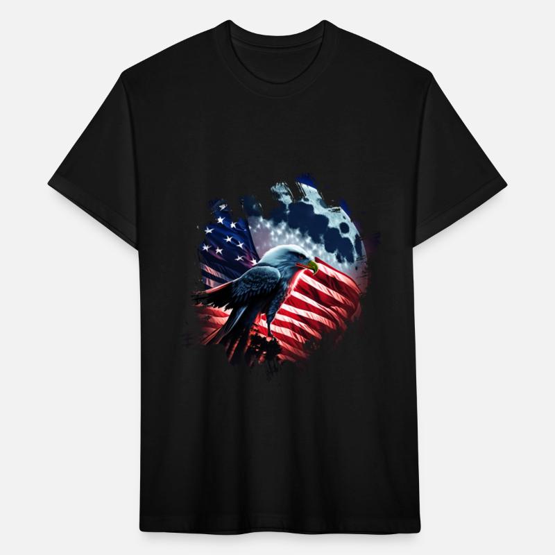 America eagle under Moon with American Flag