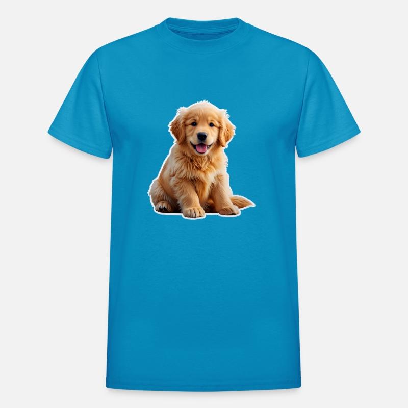 an adorable, seated Golden Retriever puppy