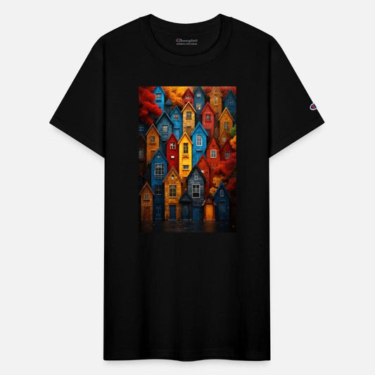 Autumn Village Scene: Colorful Houses & Trees