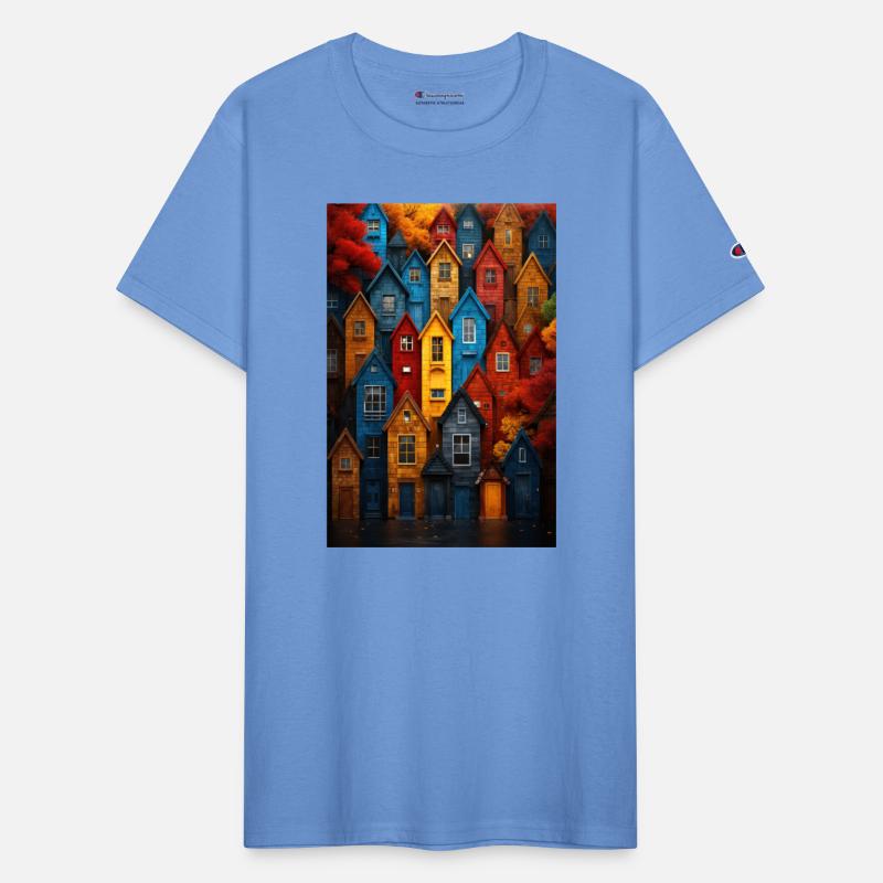 Autumn Village Scene: Colorful Houses & Trees