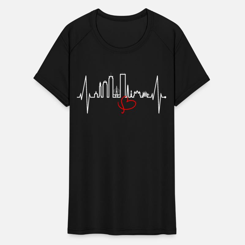 Boston Skyline Heartbeat Silhouette Heart US Love