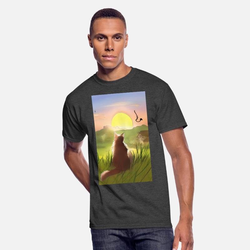 Cat watching sunset scene