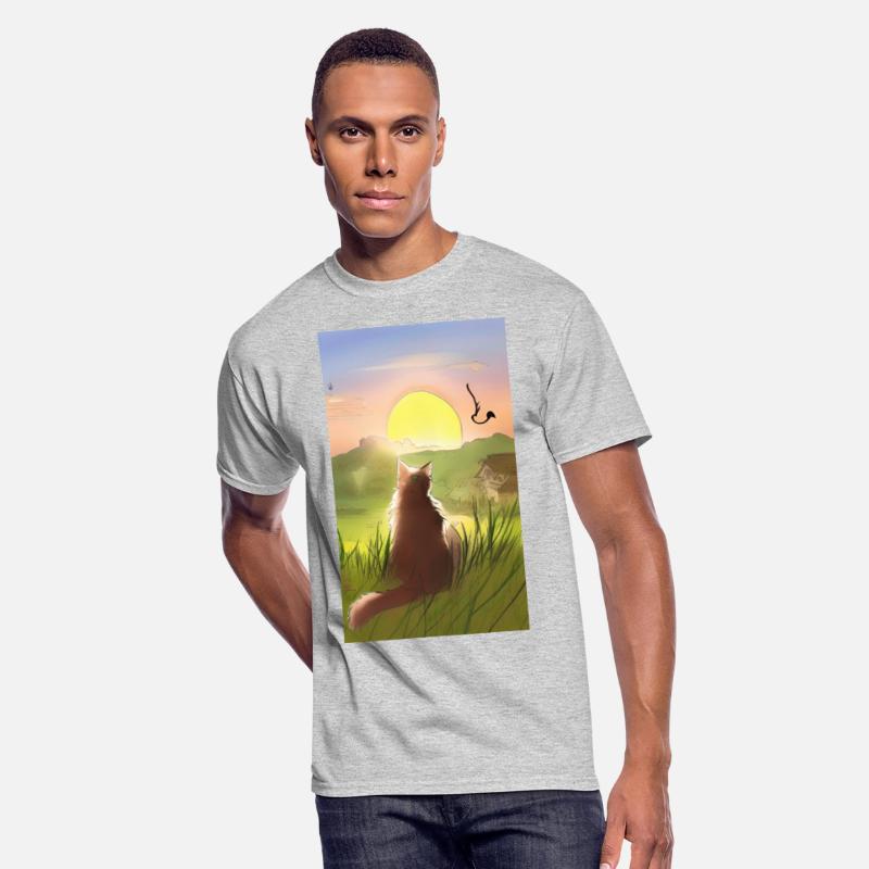 Cat watching sunset scene