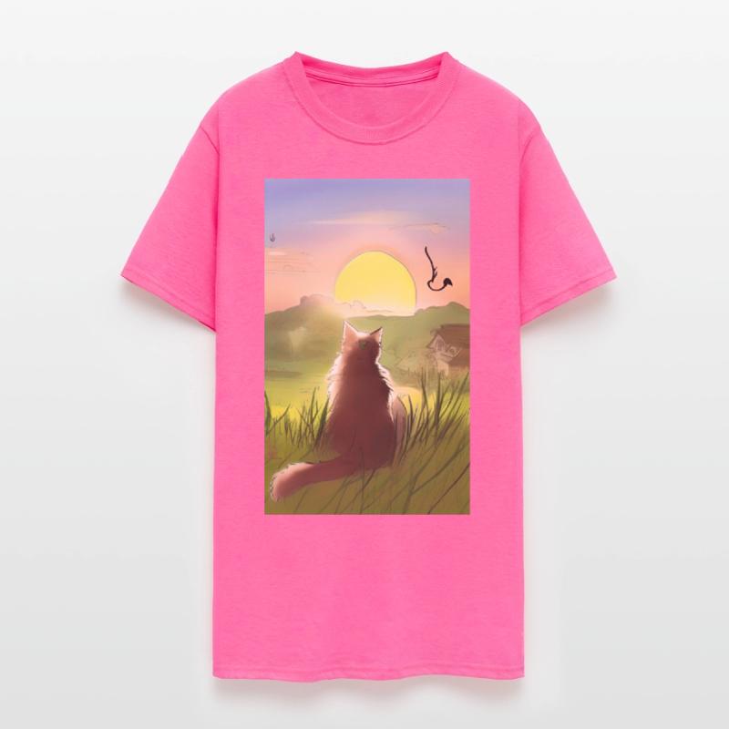 Cat watching sunset scene