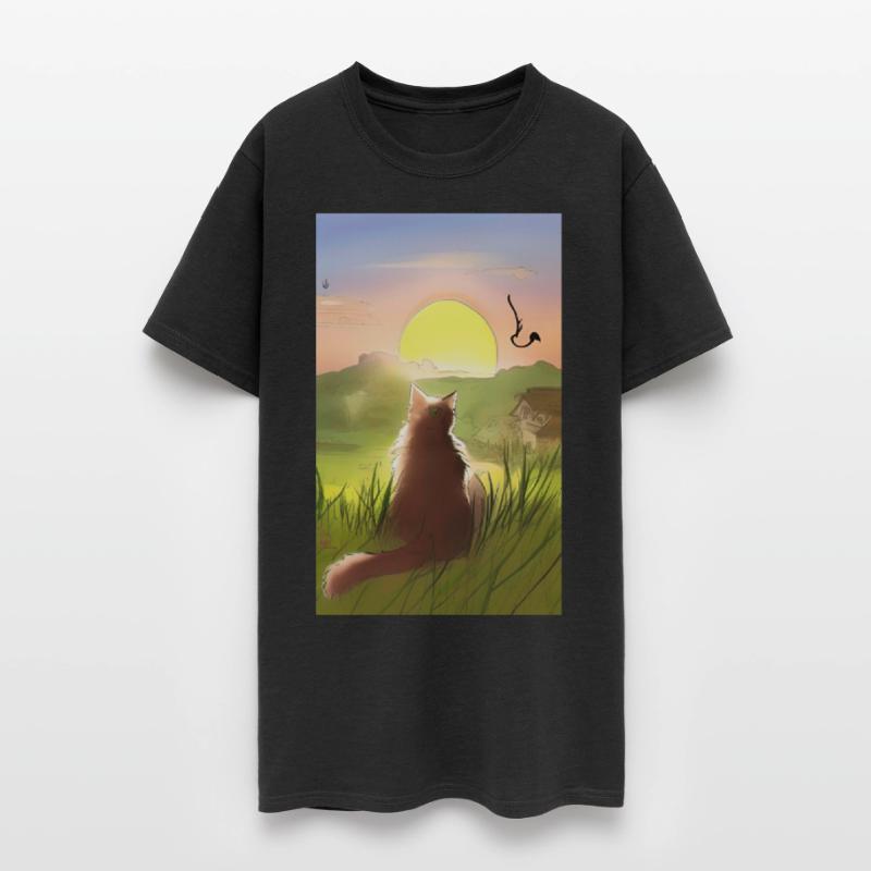 Cat watching sunset scene