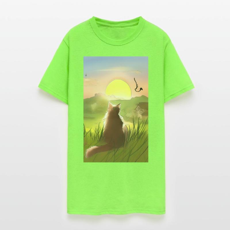 Cat watching sunset scene