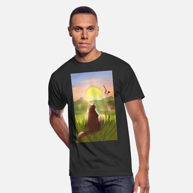 Cat watching sunset scene