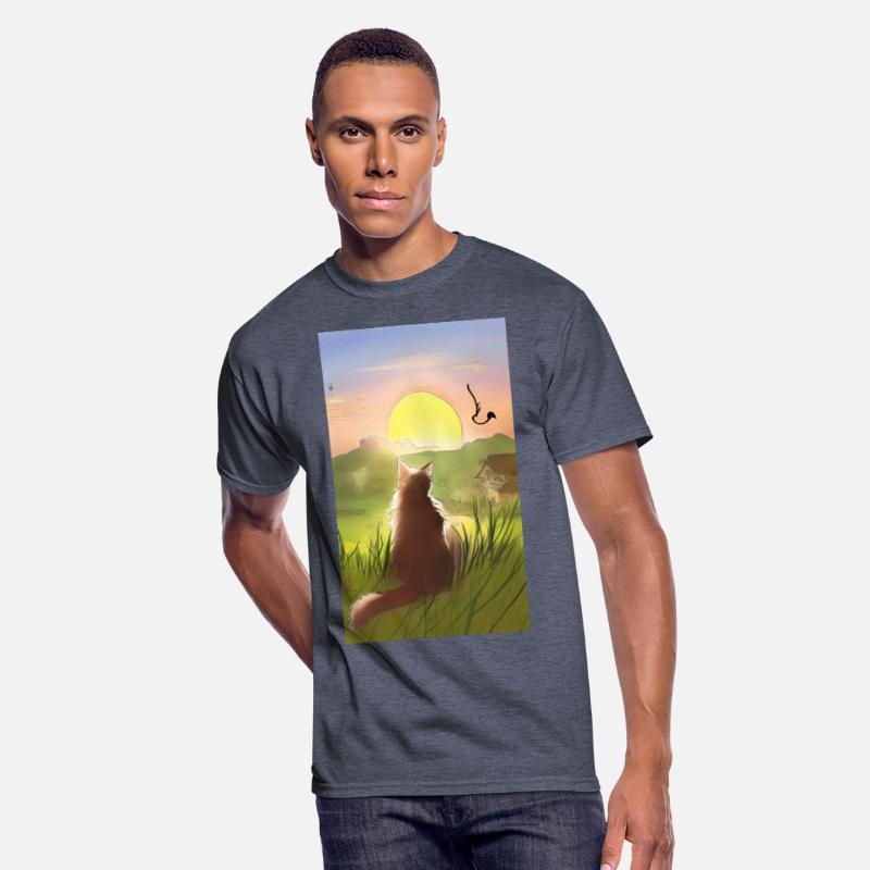 Cat watching sunset scene