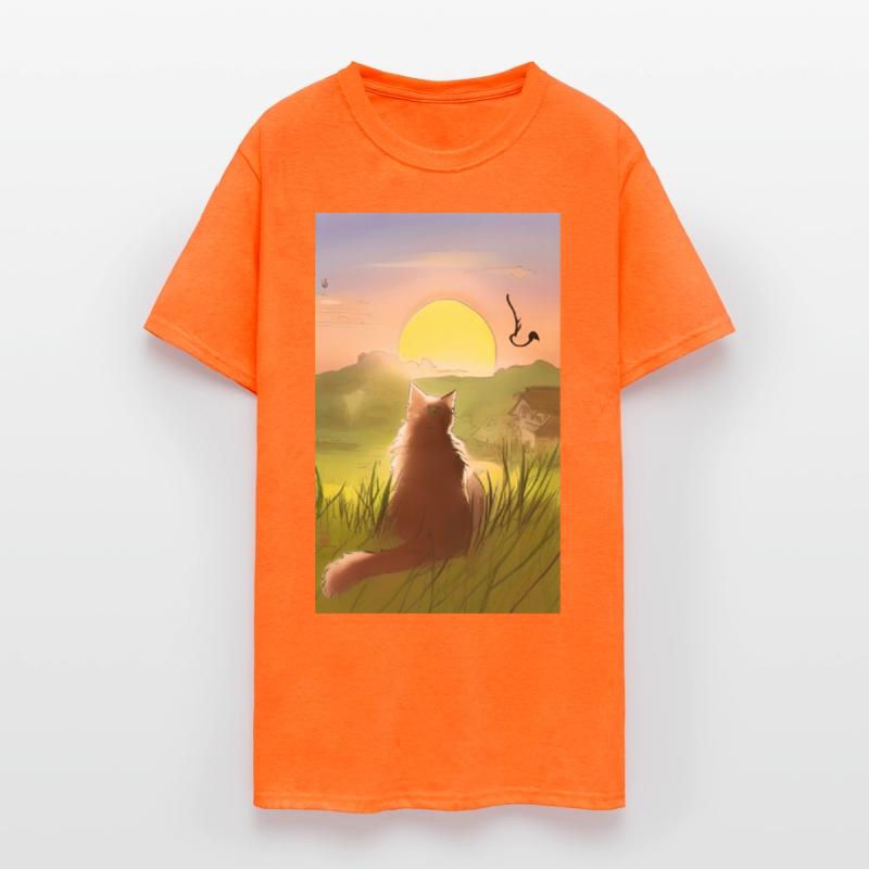 Cat watching sunset scene