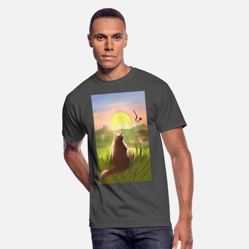 Cat watching sunset scene