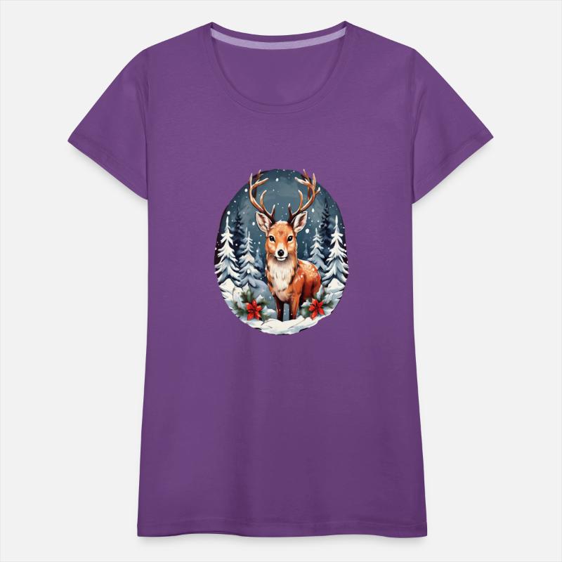 Christmas Deer with Poinsettia and Snow