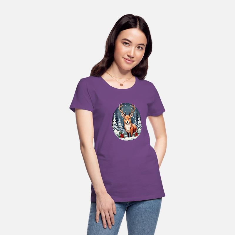 Christmas Deer with Poinsettia and Snow