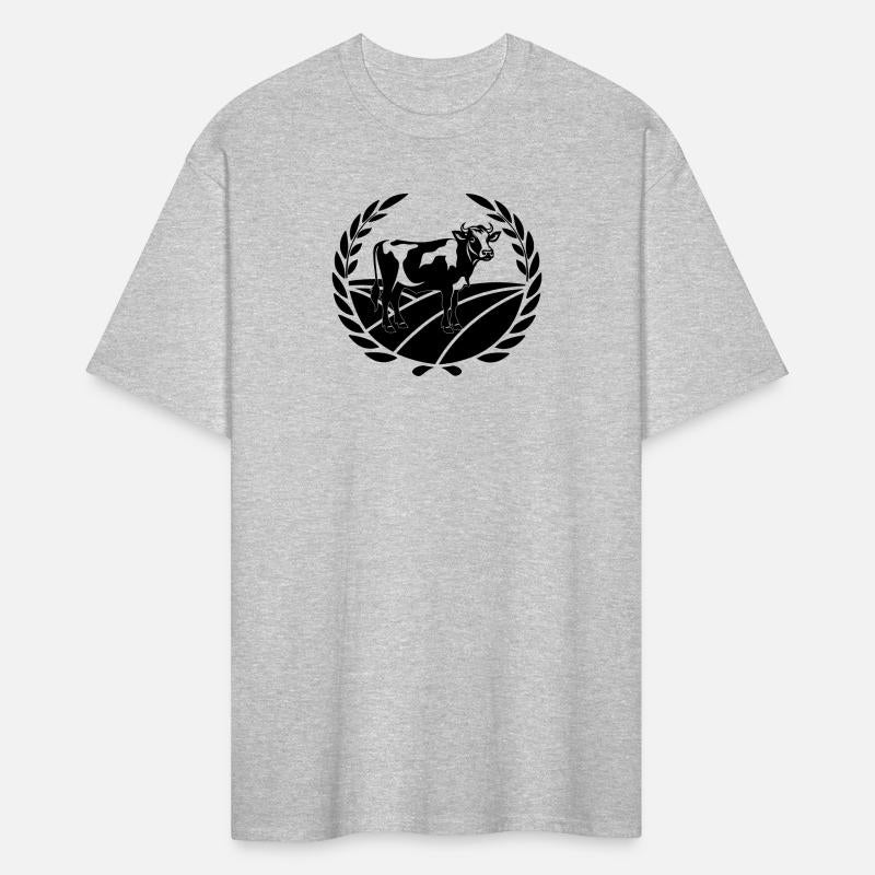 Cow in landscape with laurel wreath