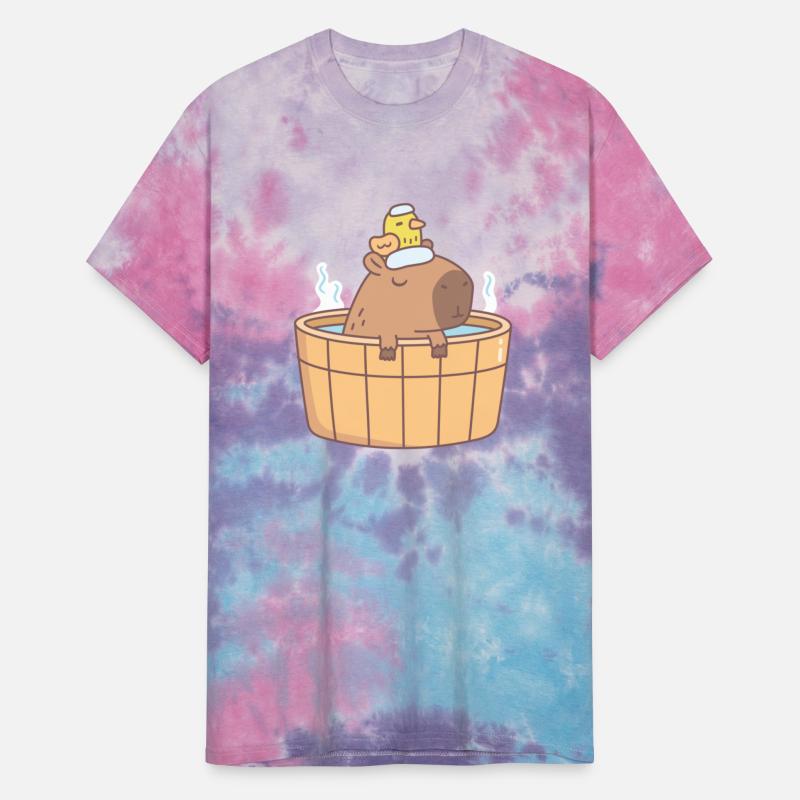 Cute Capybara and Bird Relaxing in Hot Bath Spa