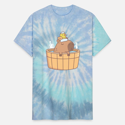 Cute Capybara and Bird Relaxing in Hot Bath Spa