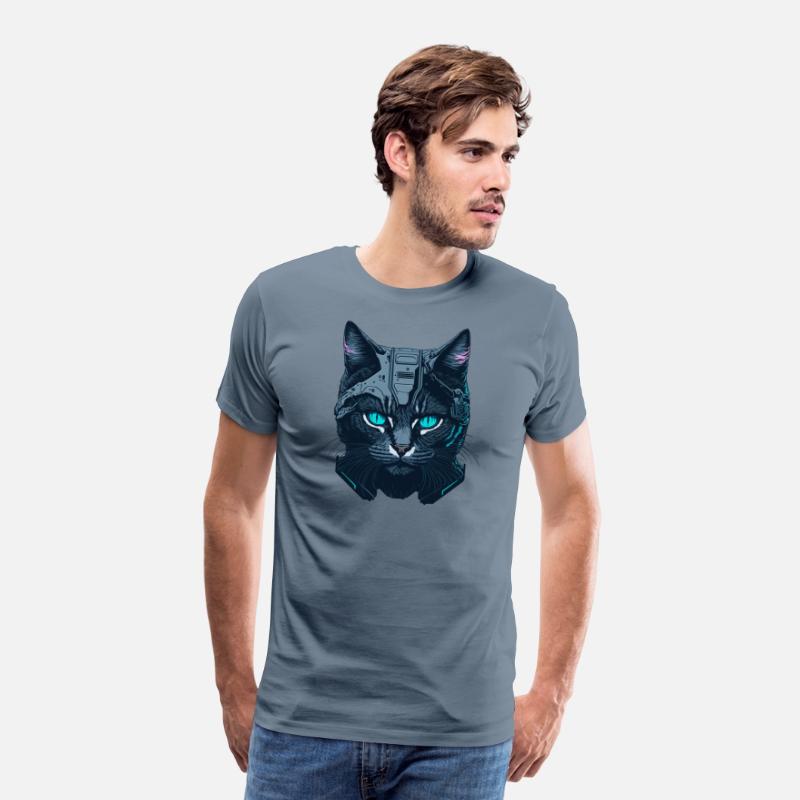 Dark sci-fi neon Cat Head illustration