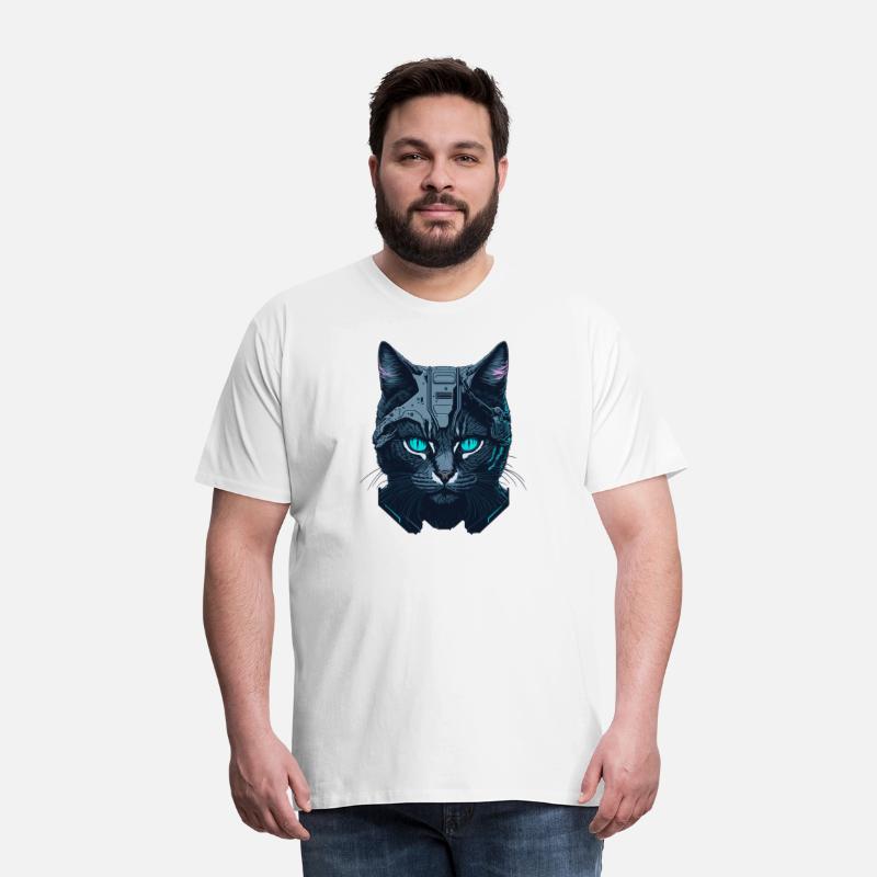 Dark sci-fi neon Cat Head illustration