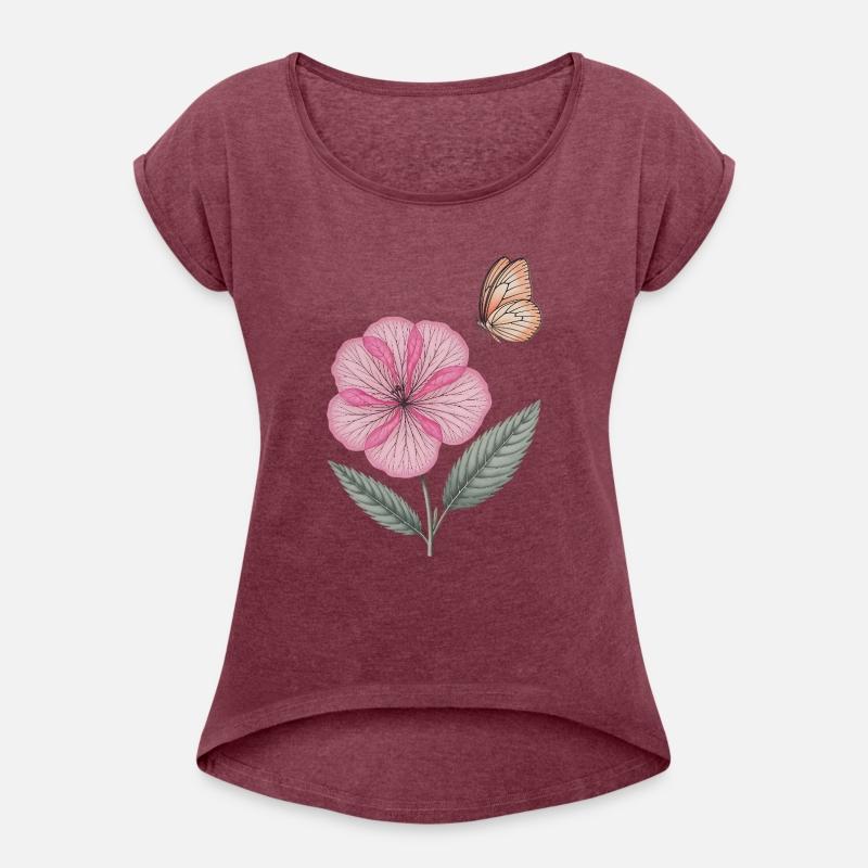 Delicate Pink Flower and Butterfly Illustration