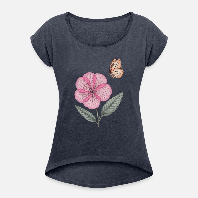 Delicate Pink Flower and Butterfly Illustration