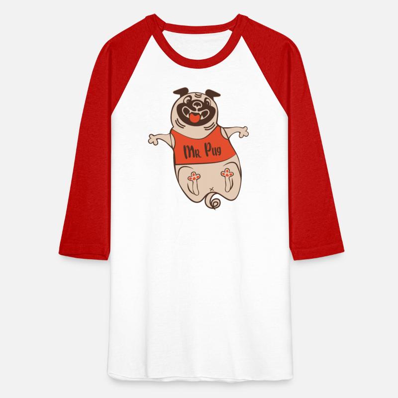 Funny dog Mister Pug in red tank top