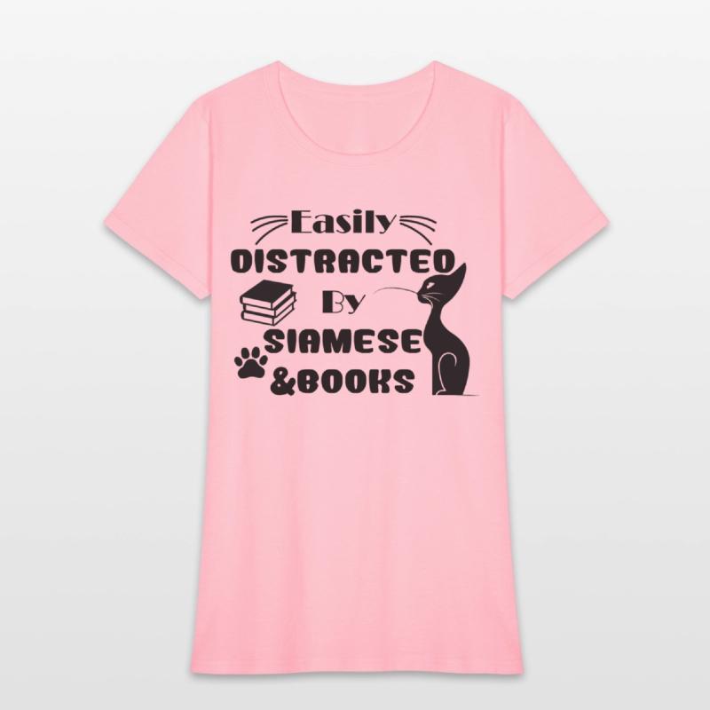 funny Easily Distracted By Cats And Books Siamese