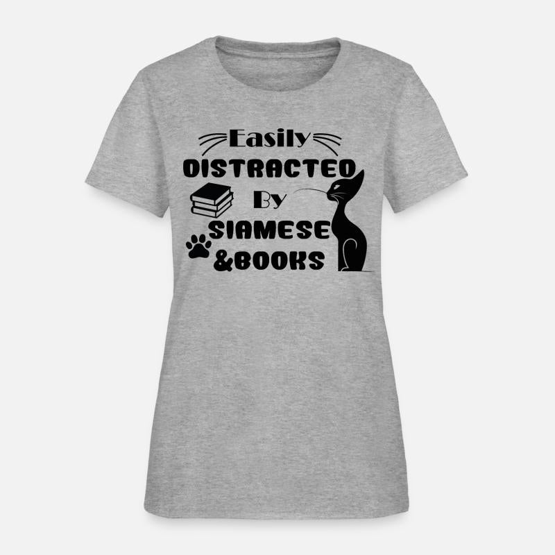 funny Easily Distracted By Cats And Books Siamese