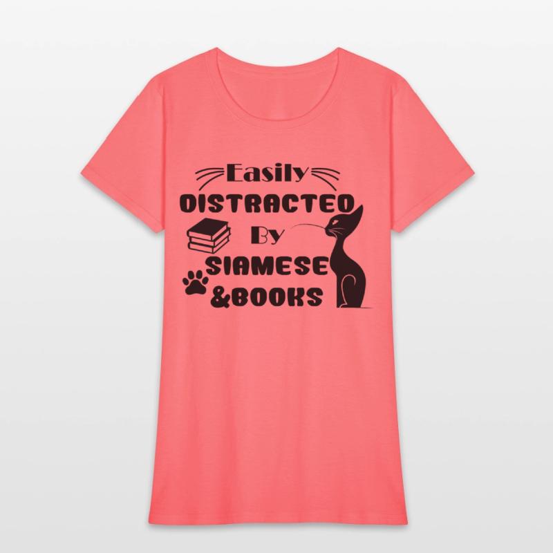 funny Easily Distracted By Cats And Books Siamese