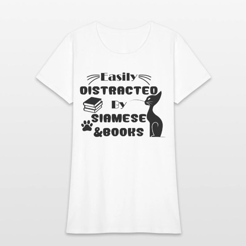 funny Easily Distracted By Cats And Books Siamese