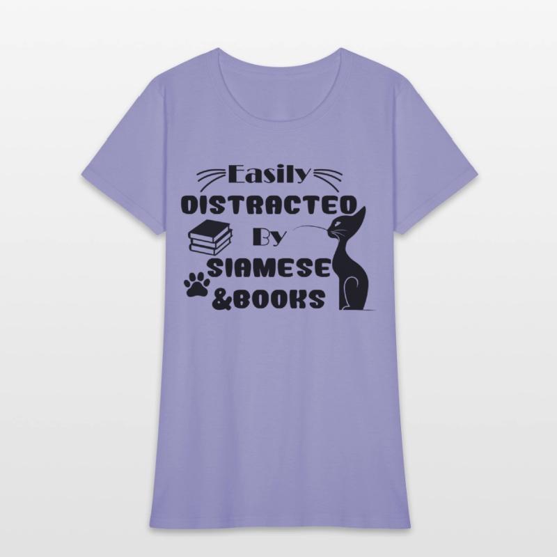 funny Easily Distracted By Cats And Books Siamese
